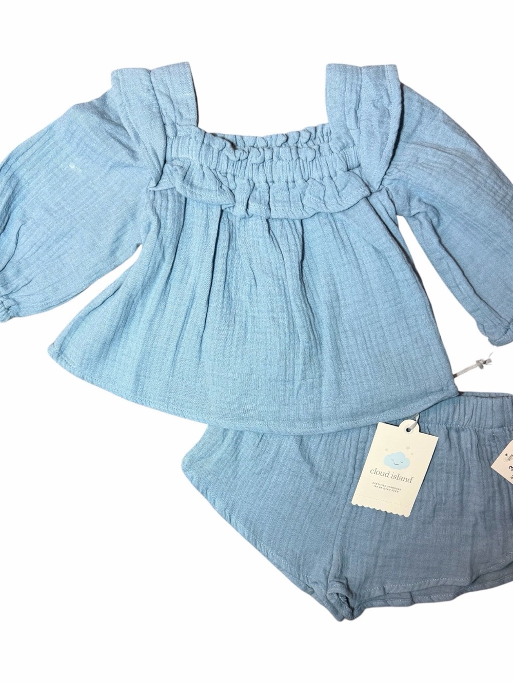 cloud island Light Blue Gauze Ruffle Top & Shorts Set